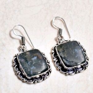 Moss Agate Handmade Drop Dangle Earrings Jewelry 1.65"